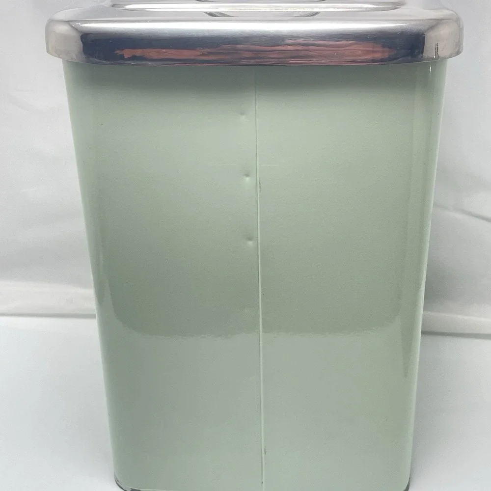 2‎ Pier 1 Imports Square Enamel Metal Canisters Chrome Lids Mint Green Flour